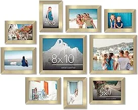 Americanflat 10 Piece Gold Picture Frames Collage Wall Decor - Gallery Wall Frame Set with Two 8x10, Four 5x7, and Four 4x6 Frames, Shatter Resistant Glass, Hanging Hardware, and Easel Included