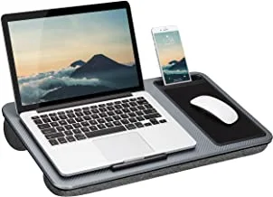 Lapgear Home Office Lap Desk With Device Ledge، Mouse Pad، and Phone Holder - Silver Carbon - يناسب أجهزة الكمبيوتر المحمولة حتى 15.6 بوصة - طراز رقم 91585