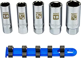 Neiko 02500A Spark Plug Socket Set | Rubber Retaining Inserts | 5 Pieces | 3/8 Drive | Sae And Metric | Chrome Vanadium