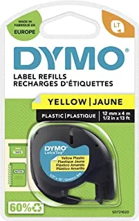 Dymo LetraTag Plastic Label Tape, 12 mm x 4 m Roll, Yellow