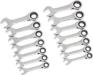 GEARWRENCH 14 Pc. 12 Point Stubby Ratcheting SAE/Metric Combination Wrench Set - 85206