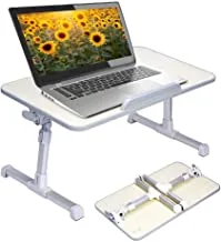Foldable Laptop Standing Desk, Portable Laptop Table - Height and Angle Adjustable Notebook Stand, Breakfast and Bed Tray Table, Folding Lap Holder for Adults