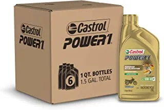زيت صناعي للدراجات البخارية Casterol 06112 Power 1 4T 10W-40 ، زجاجة سعة 1 كوارت ، 6 عبوات