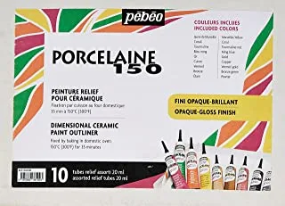 PEBEO Porcelaine 150 China Paint Set of 10, 10 Count (Pack of 1), 10 Assorted Outliners, 6 Fl Oz