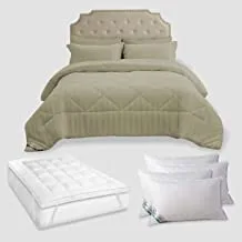 DONETELLA Hotel Style Super Saver Package - Includes -King Size-6 Pcs Comforter Set White +Mattress Topper(200x200+8cm)+4 Pillows(1000 gram) (Grey)