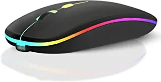 Wireless Mouse, CUUWE Rechargeable USB Mouse 2.4G RGB Mouse Ergonomic Mouse Ultra Quiet LED Light Up Mouse 3 Adjustable DPI Levels Mouse for Laptop PC Windows Mac Computer Desktop (Black)