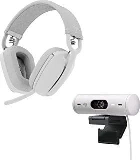 Logitech Brio 500 Full HD webcam and Zone Vibe 100 wireless headphones with noise-canceling mic, works with Microsoft Teams, Google Meet, Zoom, Mac/PC - White