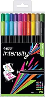 قلم تحديد دقيق BIC Intensity ، نقطة رفيعة (0.4 مم) ، ألوان متنوعة ، كتابة نظيفة ونقية ، 20 قطعة