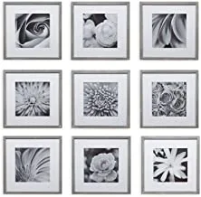معرض الصور المثالي المكون من 9 قطع Greywash Square Photo Frame Gallery Kit مع مطبوعات فنية زخرفية وقالب معلق