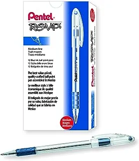 Pentel BK91C R.S.V.P. Stick Ballpoint Pen, 1mm, Trans Barrel, Blue Ink (Pack of 12)