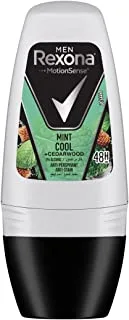 REXONA MEN for Men Antiperspirant Deodorant Roll-On, for 48 Hour Sweat and Odor Protection, Mint Cool and Cedarwood, Anti-stain, Keeps You Feeling Fresh and Dry, 50ml
