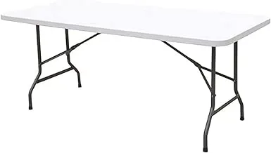طاولة تخييم خارجية خفيفة الوزن قابلة للطي من SKY-TOUCH ، طاولة نزهة بلاستيكية شديدة التحمل قابلة للطي في الهواء الطلق ، طاولة قابلة للطي لحفلات الشواء ، قابلة للطي في النصف مع مقبض للحمل ، أبيض (180 × 75 × 75 سم)