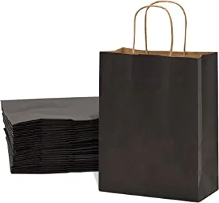 MARKQ 12 Bags Black Paper bags with handles 27 x 22 x 11 cm Large Kraft Gift bags for Birthday Party Favors, Weddings, Retail, Baby Shower