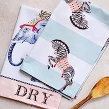 Yvonne Ellen Elephant and Zebra Tea Towel 2-Pieces Set