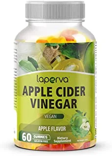 apple cider vinegar gummies by laperva - Reducing Appetite, Promote Digestive & Cardiovascular Health, Increase Energy Production, VEGAN, GELATIN FREE, Dietary supplement (60 Gummies- Apple Flavor)