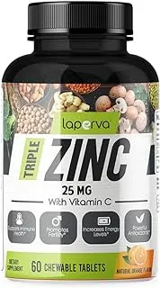 zinc supplement | laperva Triple Zinc with Vitamin C Chewable Tablets - Supports Immune Health, Promotes Fertility, Increases Energy Levels, Powerful Antioxidants (60 Chewable Tablets)