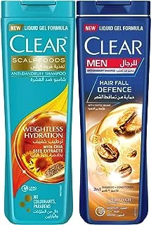 CLEAR Men Anti-Dandruff 2 in 1 Shampoo, Hairfall Defence for up to 95% Less Hairfall, 400ml + CLEAR Men Anti-Dandruff Shampoo Weightless Hydration, 350ml