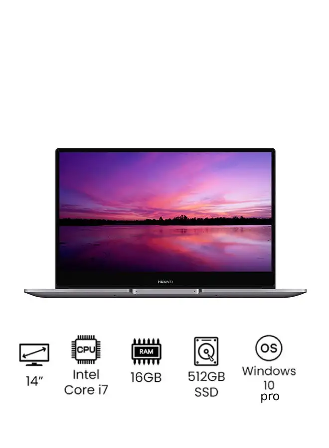 HUAWEI MateBook Laptop B3-420 With 14-Inch Display, Intel Core i7-1165G7 11th Gen Processor / 16GB RAM / 512GB SSD / Intel Iris Xe Graphics / Windows 10 Pro / English/Arabic Space Gray