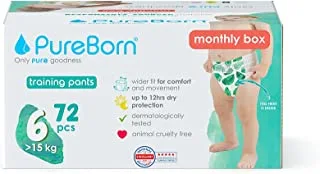 PureBorn Baby Dry Pull Up Diapers/Nappy Pants Suitable for Babies |Size -6 |Master Pack|72 Pieces|Day & Night Protection|Dermatologically tested|Super Soft |