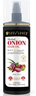 SOULFLOWER ONION HAIR OIL, ENRICHED WITH NATURAL BLENDS OF AMLA, ASHWAGANDHA, SANDALWOOD ESSENTIAL OIL - 100% PURE, PRESERVATIVE FREE, NON- GREASY, COLD PRESSED OIL, RICH IN VITAMIN E - 220 ML