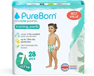 PureBorn Baby Dry Pull Up Diapers/Nappy Pants Suitable for Babies |Size -7 |Twin Pack|28 Pieces|Superior Upto 12 Hours Day & Night Protection|Dermatologically tested|Super Soft|Skin Friendly