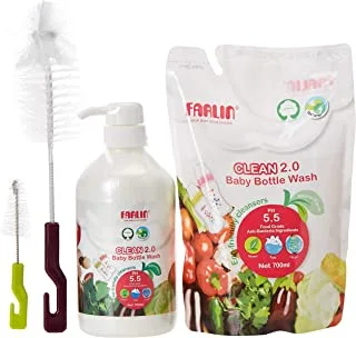 Farlin Combo Set Wash & Brush 700 مل + 700 مل إعادة تعبئة + فرشاة زجاجة