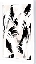 Lowha Abstract White Black Brush Wooden Framed Wall Art Painting with White Frame, 23 cm Length x 33 cm Width x 2 cm Height