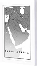 لووا المملكة العربية السعودية خريطة سوداء خشبية مؤطرة لوحة فنية جدارية بإطار أبيض 23x33x2 سم من LOWHA