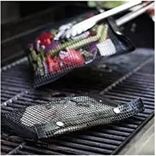 SHOWAY Set of 2 BBQ Mesh Grill Bags Barbecue Bag 40 * 27cm Reusable Grilling Pouches for Charcoal, Gas, Electric Grills for All Event