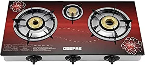 Geepas Tempered Glass Triple Burner Gas Cooker with Knob Control | Model No GK5600 with 2 Years Warranty