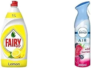 Fairy Lemon Dish Washing Liquid Soap 1 Litre + Febreze Wild Berries Air Freshener 300 ml