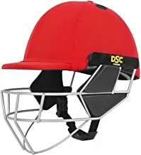 DSC Scud LITE Titanium Premium Cricket Helmet for Men & Boys with Neck Guard |Fixed Titanium Grill | Back Support Strap| Light Weight | Size : Small | Colour : Red |