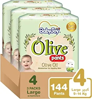 BabyJoy Olive Pants, Size 4, Large, 9-14 Kg, Mega Box, 144 Diapers