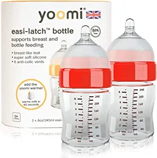 Yoomi 240 Ml Feeding Bottle Slow Flow Teat Double Pack Red