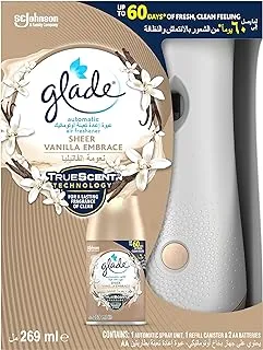 Glade Automatic Air Freshener Spray Holder with Scented Sheer Vanilla Embrace Refill Starter Kit, 269ml