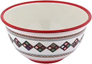 Al Saif Enamelware Iron Footed Bowl Mirkaz Design Size: 18CM, Color: Multicolor