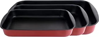 Al Saif Vetro 3 Pieces Non Stick Rectangular Baking Pan Set, 37,41,45 Cm, Wine Red, 9705/6/3S