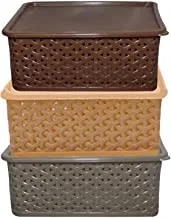 Kuber Industries Plastic 3 Pieces Big Size Multipurpose Solitaire Storage Basket With Lid (Multi) -Ctltc10908
