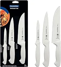 Tramontina Premium 3 Pieces Knife Set with Stainless Steel Blade and White Polypropylene Handle
