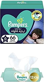 Pampers Baby-Dry Night, Size 6, 132 Diapers + 672 Sensitive Protect Wet Wipes