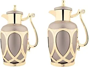 Al Saif Metal 2 Pieces Coffee And Tea Vacuum Flask Set Size: 0.7/1.0 Liter, Color: Matt Biege/Gold