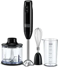 BLACK+DECKER 600W 600ml Hand Blender With Chopper Chopping Bowl, Stainless Steel Blades, 500ml Beaker, 2 Speed Buttons and 3in1 Functionality, For Blending/Chopping/Whisking HB600-B5