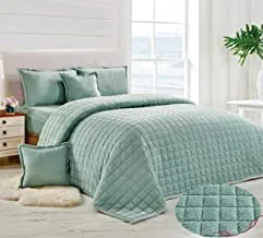 Soft Cozy Velvet Sherpa Fleece Reversible Winter Comforter Set, Single Size (160 X 210 Cm) 4 Pcs Warm Bedding Set, Square Stitched Pattern, Srx, Brown
