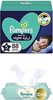 Pampers Baby-Dry Night, Size 5, 176 Diapers + 672 Sensitive Protect Wet Wipes