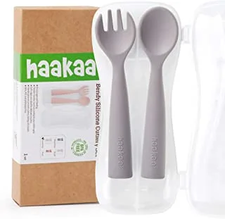 Haakaa Bendy Silicone Cutlery Set, Suva Grey