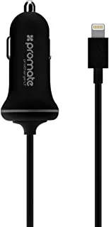 Lightning Car Charge, Premium 2.1 Amp Lightning Car Charger Adapter With Built-In 1 Meter Pvc Coated Lightning Cable, Promate Prochargelt Black