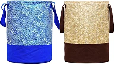 Fun Homes Printed 2 Pieces Waterproof Canvas Laundry Bag,Toy Storage,Laundry Basket Organizer 45 L (Brown & Blue)