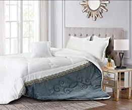 Cozy And Warm Winter Velvet Fur Comforter Set, King Size (220 X 240 Cm) 6 Pcs Soft Bedding Set, Zig Zag Stitched, Love Shape Embroidery Design, Ax, Beige