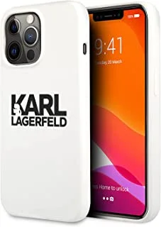 جراب CG MOBILE Karl Lagerfeld من السيليكون السائل بشعار Stack لهاتف iPhone 13 Pro (6.1 بوصة) - أبيض