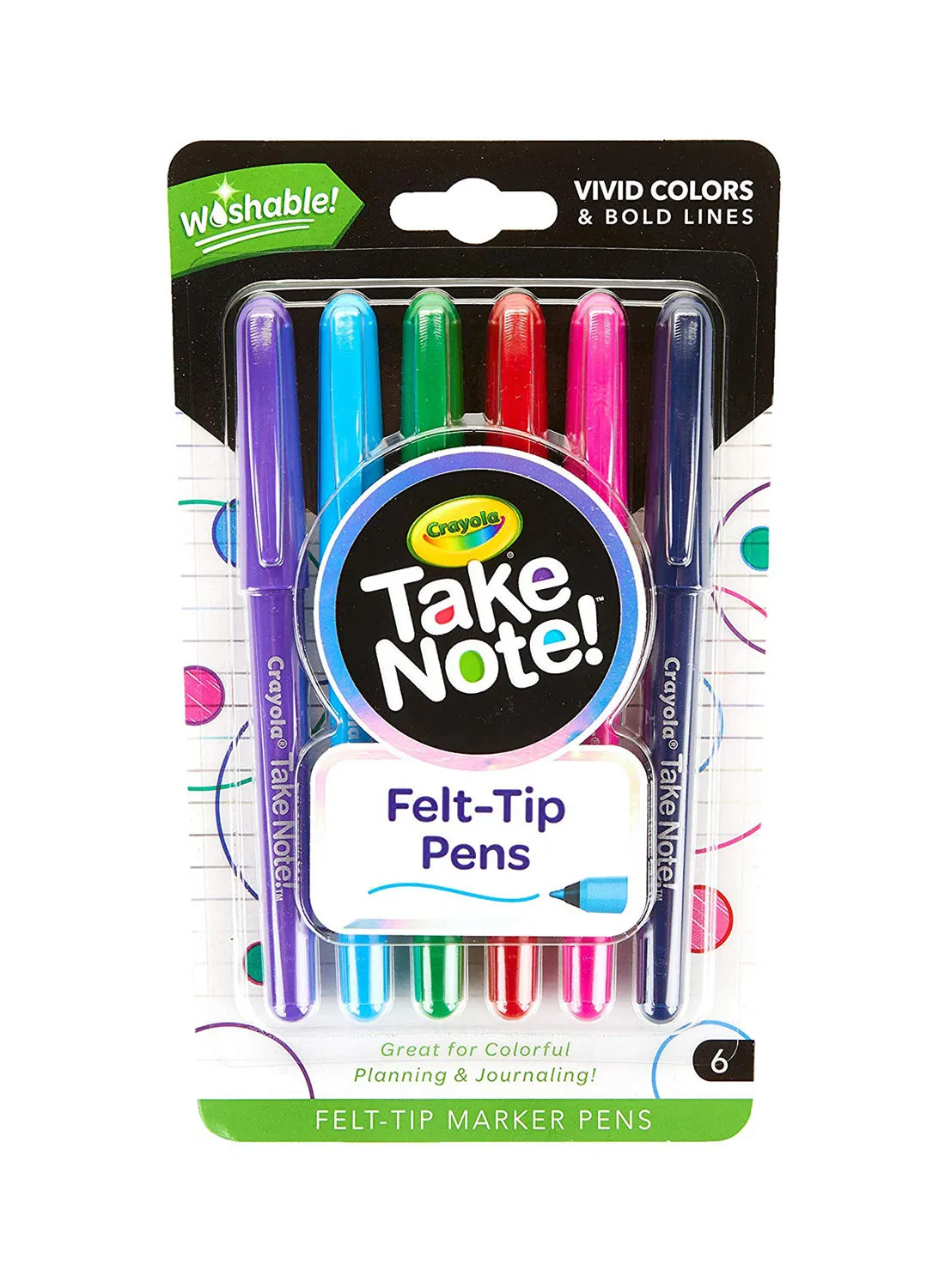 Crayola Take Note Washable Felt Tip Pens, 6 Count 23x14x3cm
